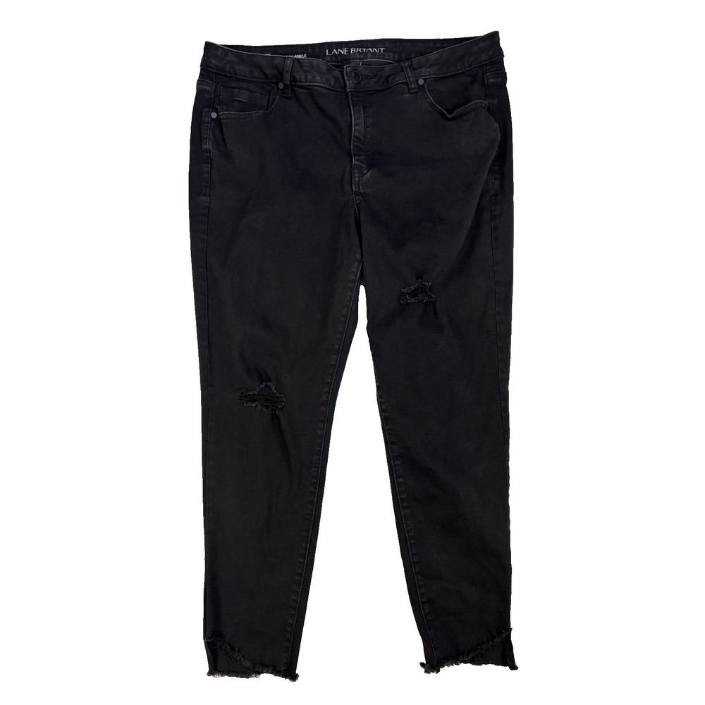 Lane Bryant Women's 18 Sexy‎ Black Super Stretch Ankle Jeans Ripped Baddie Indie